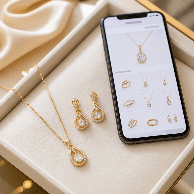 Jewelry ecommerce storefront with gold and gemstone pieces